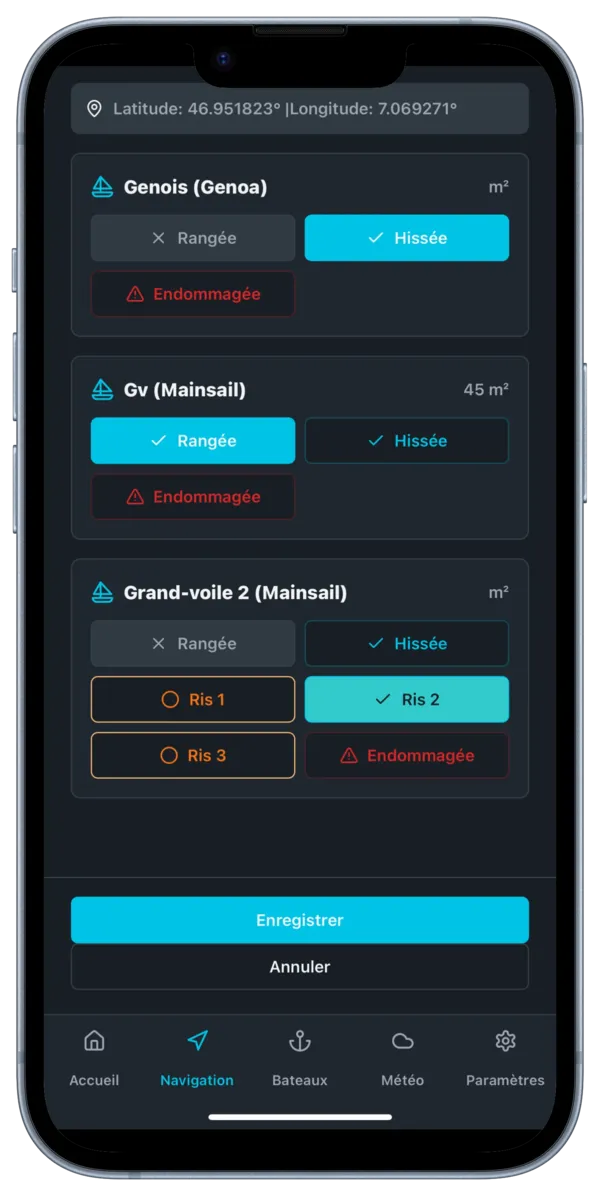 Configuration des voiles