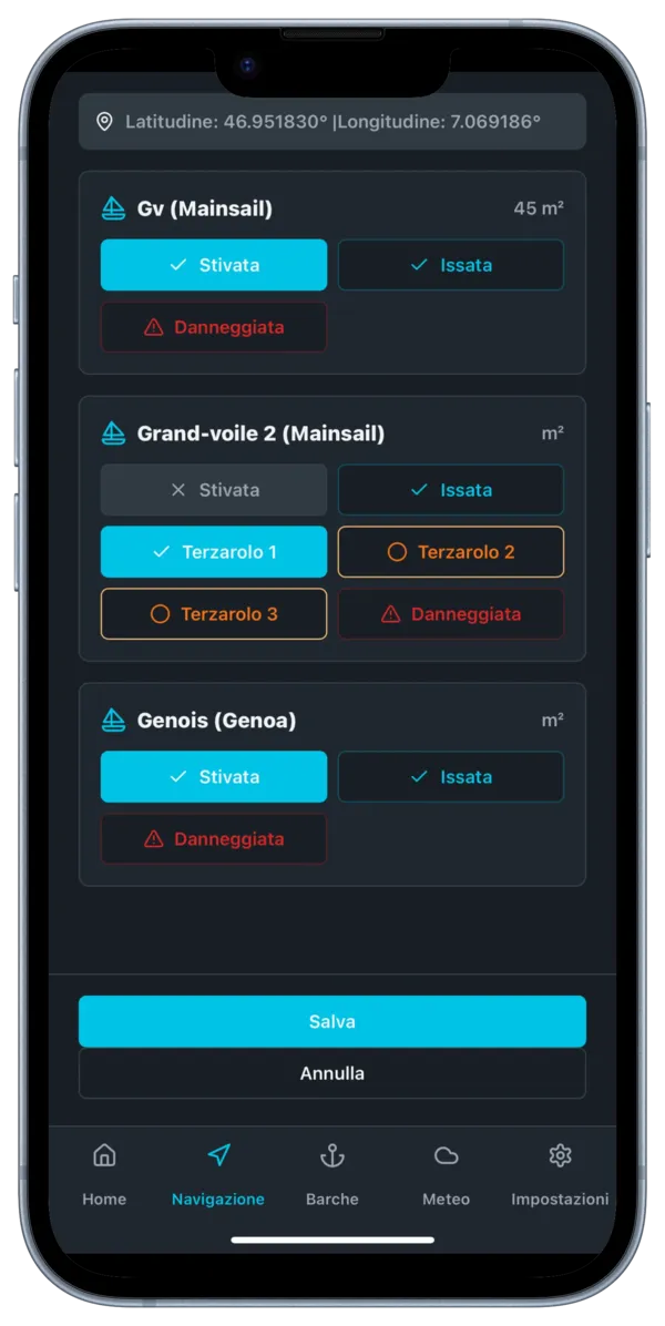 Configurazione vele